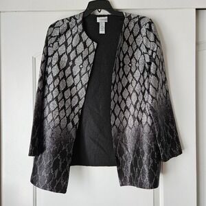 NWT Catherines Open Front Cardigan Womens 14/16W OX Black Silver Office Cocktail